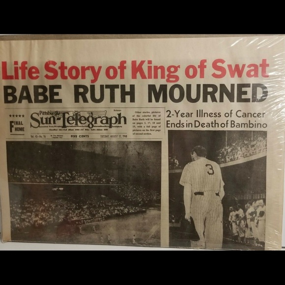 1948 Pittsburgh news paper. Babe Ruth death. - Picture 1 of 1